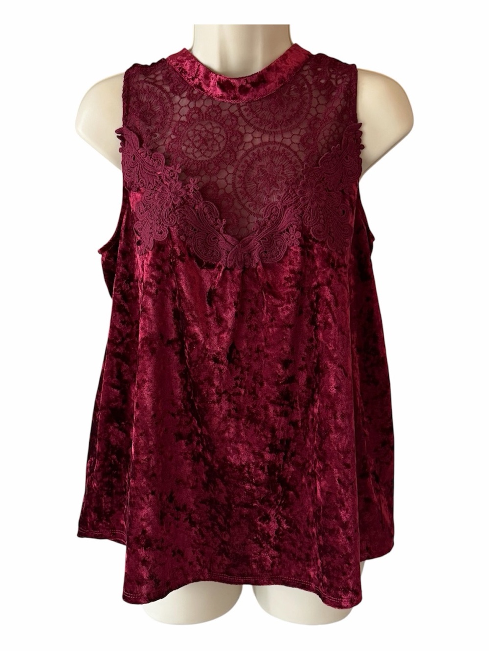 Velvet Lace Mesh Sleeveless Top LG Burgundy Witchy Fairy Vamp Party Festival